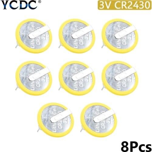 8pcs/lot 300mah CR2430 Button Batteries 2430 Cell Coin Lithium Battery 3V CR 2430 With 2 Pins For Watch Electronic Toy Remote
