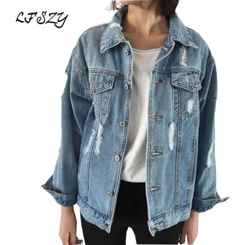 2019 Womens Modis Hole Denim Womens Jacket 2019 Spring Jacket Womens Mid-length Cardigan Casual Jacket Size S-XXXL