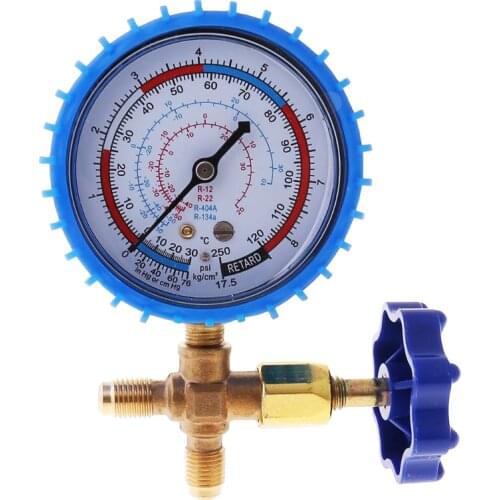 220PSI Air Conditioning Refrigerant Recharge Pressure Gauge Manometer BLUE RED COLOR 1/4" 12.5cm *8c m