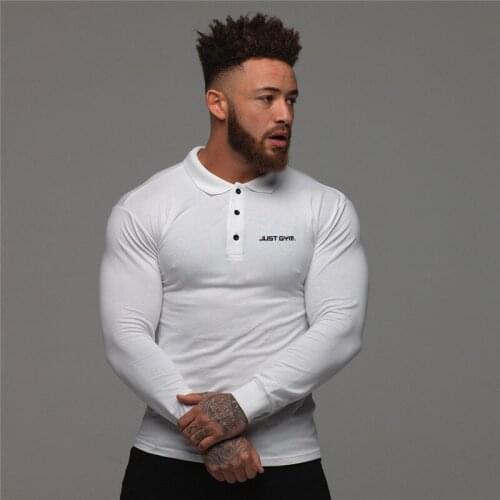 Running T-shirt Men Fitness Polo Shirt Plain Color Gym Long Sleeve High Quality Slim Fit Polo Shirt Men Fitness Polo homme