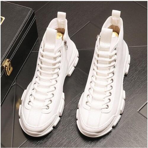 2020 New High quality Fashion Mens yellow with white Casual Round Toe platform Shoes Man Trending Leisure high tops Shoes