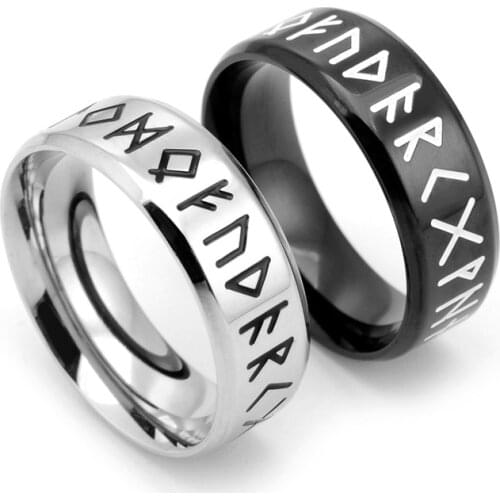Stainless Steel Viking Amulet Mens Ring Fashion Mantra Scripture Words Retro Ring Punk Gothic Locomotive Hand Jewelry