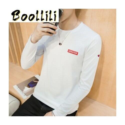 Boollili New Fashion T Shirt Men Tee O-Neck Casual Men T-Shirt Cotton T Shirts Print Slim Fit Long Sleeve
