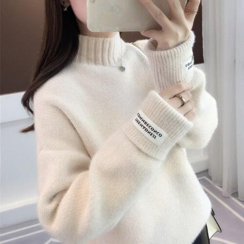 Fall Winter Solid Turtleneck Sweater Thick Knitted White Loose Sweaters Korean Fashion Autumn 2020 Women Clothing Jumper Mujer