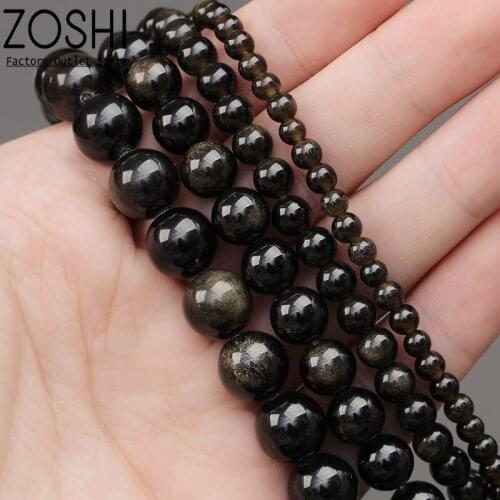 Wholesale Natural Stone Gold Obsidian Round Loose Spacer Beads 15" Strand 4 6 8 10 MM Size For Jewelry Making Bracelets Rainbow
