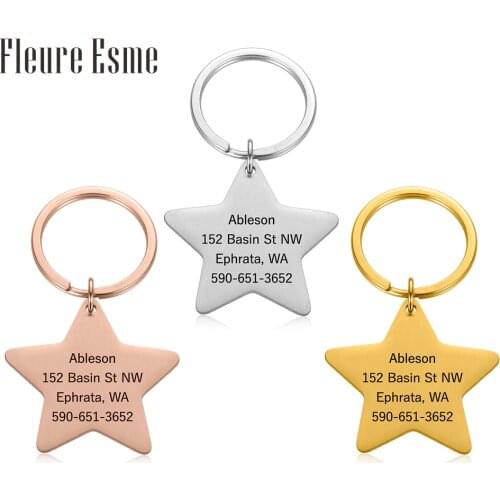 Personalized Dog Tags Engraved Cat Puppy Pet ID Name Phone Number Collar Tag Pendant Pet Accessories Pentagram Dog Tag Rosegold