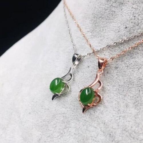 S925 Sterling Silver Natural Hetian Jasper Rose Gold & Chain Heart Pendant For Womens Jewelry Christmas Gift 2PCS