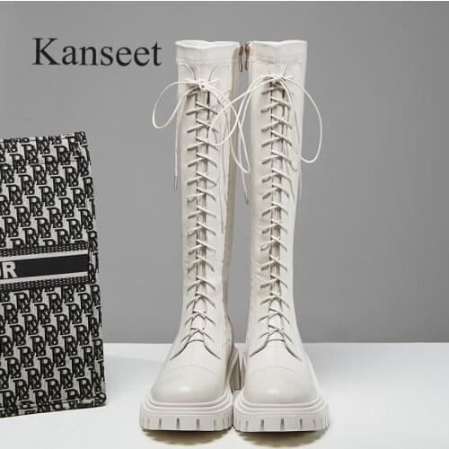 Kanseet Fashion Zip Women Knee-High Boots 2021 Winter New Stretch Female Long Boots Chunky Heels Platform Slim Riding Boots