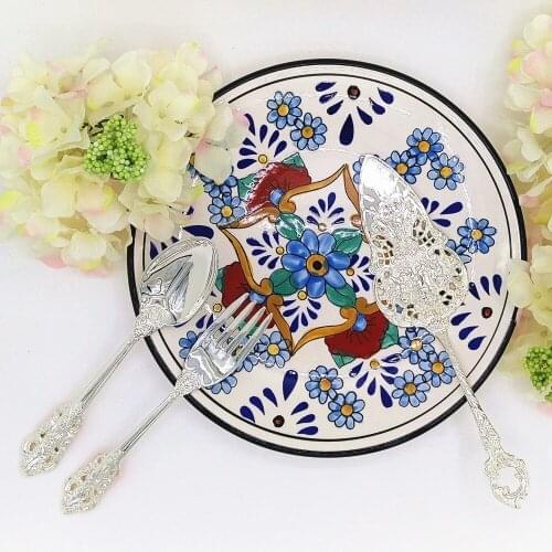 Silver Cake Knife Set Restaurant Serving Soup Scoop Hollow Cake Knife Palace Salad Fork Christmas Gift Western Dinnerware 1set