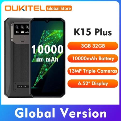 OUKITEL K15 Plus 6.52" 3GB 32GB 720*1600 Rugged Smartphone 10000mAh Quad Core 13MP NFC Mobile Phone