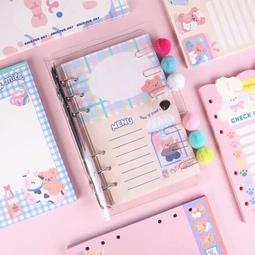 MINKYS 50 Sheets Kawaii Sugar Bear Rabbit A6 Notebook Paper Refill Spiral Binder Index Inside Page Daily Monthly Weekly Agenda