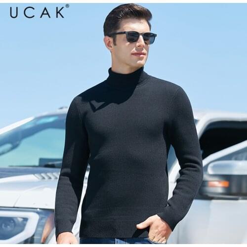 UCAK Brand Solid Color Thick Sweaters Men Clothes Classic Casual Turtleneck Pullover Pull Homme Winter New Fashion Arrival U1042