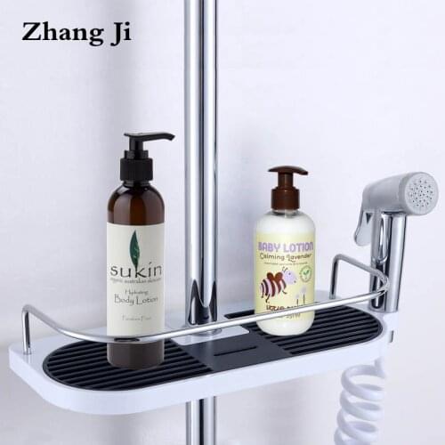 ZhangJi Bathroom Storage Holder Tray Wall Mounted Plastic Shower Head Holder Adjustable Bathroom Shelves Soap Storage Shelf
