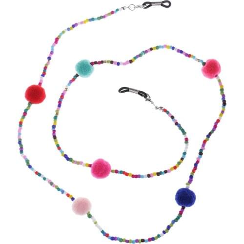 2019 New Fashion Eyeglass Chain Holder for Sunglass Anti Slip Colorful Beads Plush Ball Eyeglass Chain Necklace Lady Girl