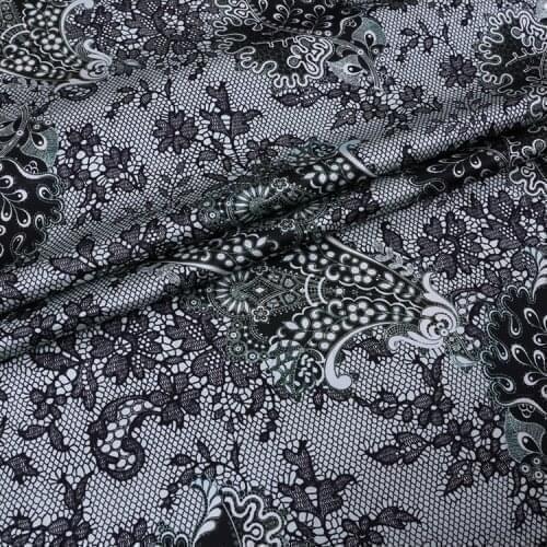 138cm*100cm small floral black white natural silk fabric stretch satin spandex