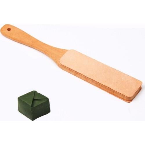 2PCS Wood Handle Leather Sharpening Strop Knife Razor Polishing Board with Polish Compound 2 Sided Made From Veg Tanned Cowhide