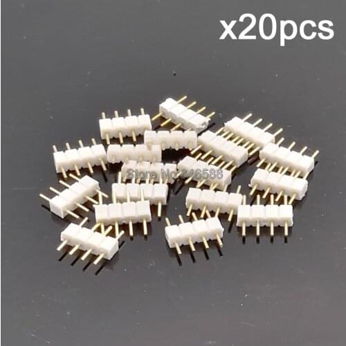 20pcs/lot 10mm 4-Pin 4Pins Male to Male Plug RGB Connector, 4 Pin White Color Needle Insert for 3528 and 5050 RGB LED Strips