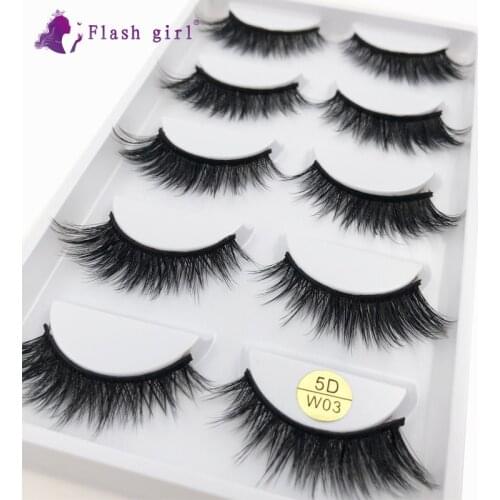 5 Pairs 5D Mink False Eyelashes Natural Eyelash Extension Makeup Tools Wispy Handmade Cruelty Free Eye Lashes 5D-W03