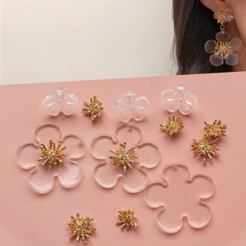 6 PCS Fashion Style Acrylic Flowers Stud Earrings Pendant DIY Accessories For Jewelry Making