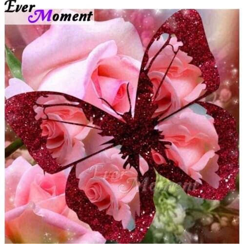 Ever Moment Diamond Painting Pink Flower Butterfly Full Square Drill 5D DIY Picture Of Rhinestone Diamond Embroidery ASF1743