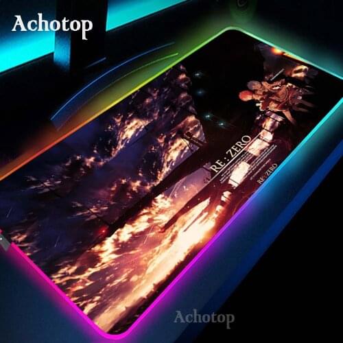 Rem Re Zero Anime Girl RGB Gaming Mouse Pad XXL Large Computer Mousepad Gamer Backlight Mause Pad Carpet Keyboard Desk Play Mat