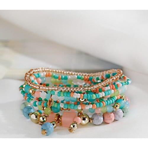 Summer Bohemia Multi Layered Women Bracelets Set Pulseras Mujer Charm Corful Stone Beads Bracelets Femmes