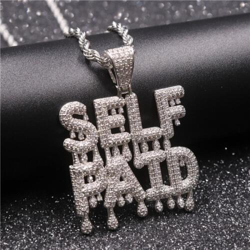 Iced Out Letters SELF PAID Necklace Bling Paved Cubic Zircon Pendant Charms Copper MenS Hip Hop Jewelry Gifts