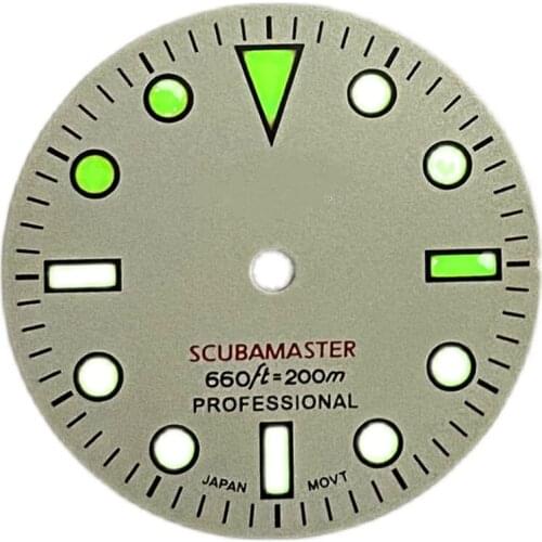 Watch Dial 28.5MM Green Luminous Convex Orange Nail Watch Dial No Calendar 007 Dial Modification for NH35/4R36 Watch Movement
