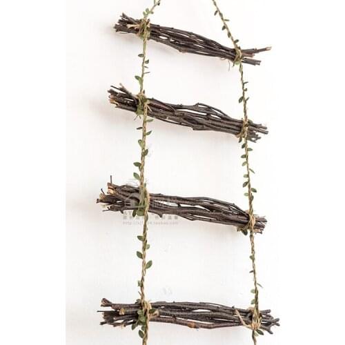 Wood Linen Rattan Branches Decoration Ladder Home Wall Hanging Decorations Coffee Shop Ornaments Organizer Storage Accessories
