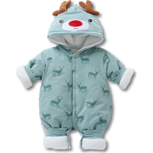 Baby Clothes Winter Thickening Warm Coral Fleece Boy Romper Newborn Foot-Wrapped Girl Home Nightgown Warm Fleece White Romper