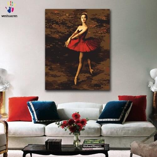 DIY colorings pictures by numbers with colors Ballerina in a red dress picture drawing painting by numbers framed Home