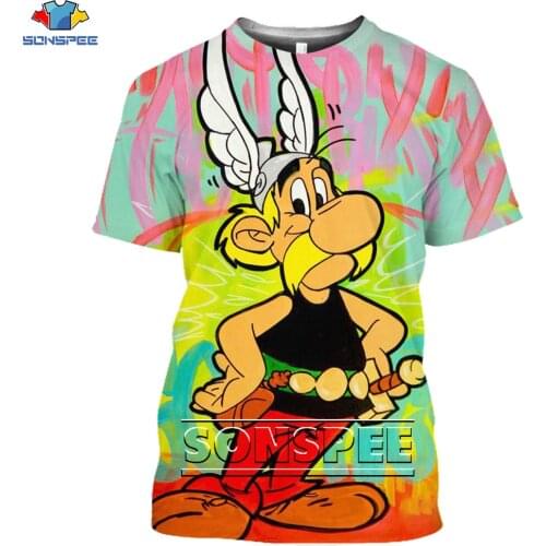 SONSPEE 3D Anime Gaul Hero Asterix Print T-shirt Cartoon Funny Harajuku Casual Trend Short Sleeve Adventure Oversized Mens Tops