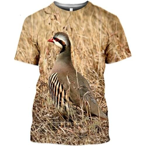 Mens T-shirt Short Sleeve Streetwear Cartoon Animal Hunting Partridge Print Casual Fashion Loose Large Size