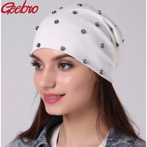 Geebro Womens Silver Rhinestones Beanies Hat Spring Casual Cotton Knit Beanie for Women Plaid Thin Hat for Men Skullies Cap