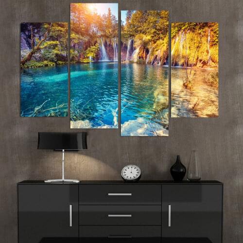 HD Print Canvas Wall Art Modular No Frame Painting Popular Poster 4 Panel Autumn Clear Pool Nature Picture For Living Room Decor
