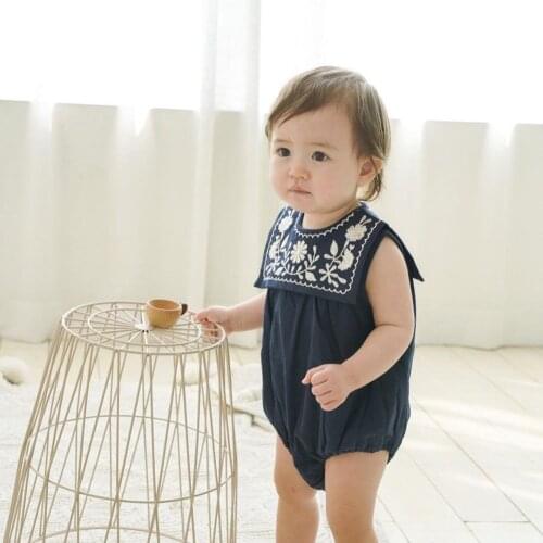 Infant Girls Rompers 2021 Summer New Newborn Baby Cotton Linen Embroidered Bodysuit Jumpsuit Vest Baby Boy One Piece Outfits