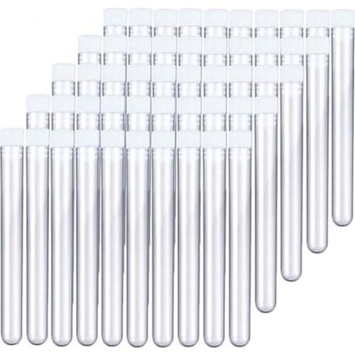 200Pcs 12X100mm Lab Clear Plastic Test Tube with Cap U-Shaped Bottom Long Transparent Test Tube Lab Experiment Supplies
