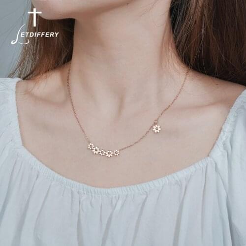 Letdiffery Cute 6Pcs Flower Charm Pendant Necklaces Rose Gold Stainless Steel Choker for Women Gifts Valentines Day