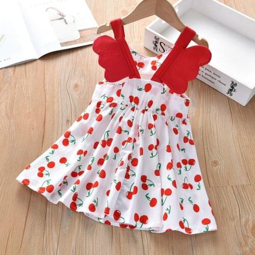 Thunderers Summer Dress For Baby Girls 2020 Fashion Cherry Print Wing Vest Dress Childrens Suspender Clothing Kid Girls Clothes