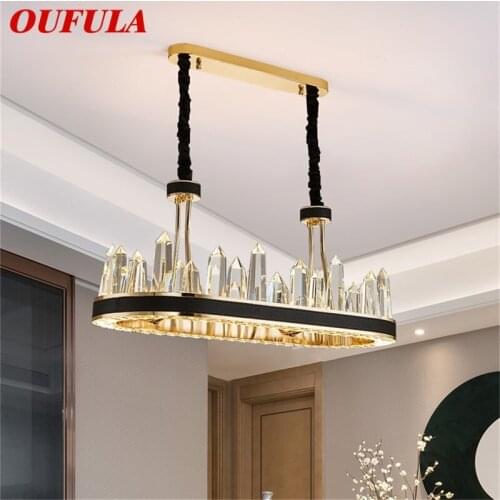 OUFULA Chandelier Crystal Rectangle Pendant Lamp Postmodern Home LED Leather Light Fixture for Living Dining Room