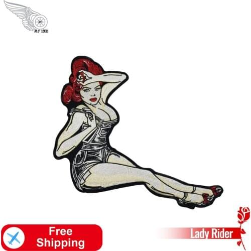 Sexy Lady Embroidery DIY Cute Iron on Patch for Clothing Lady Rider Motorcycle Biker Sew on Stickers Accessories Garment Jacket