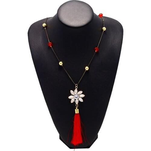 Fashion Womens jewelry Tassel Long Necklaces Female Rhinestone Zircon Flower Pendant Necklace Sweater chain Necklaces XL13