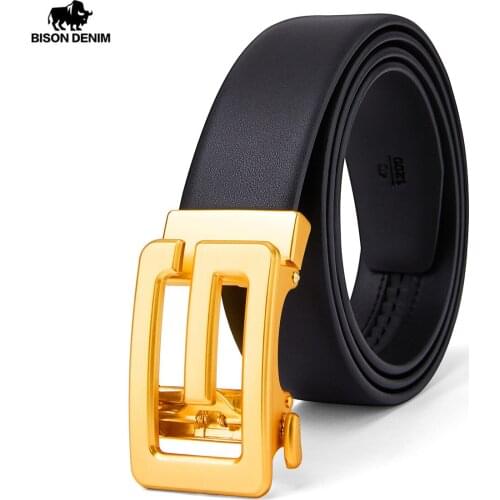 BISON DENIM Mens Belt Genuine Leather Strap Luxury Brand Automatic Buckle Belts for Men Belts Cummerbunds cinturon hombre