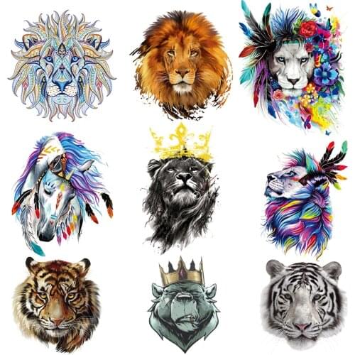NEW Thermal Stickers For Clothes Iron On Lion Animal Patches Heat Transfer On Clothes Crown Animal T-shirt Stickers