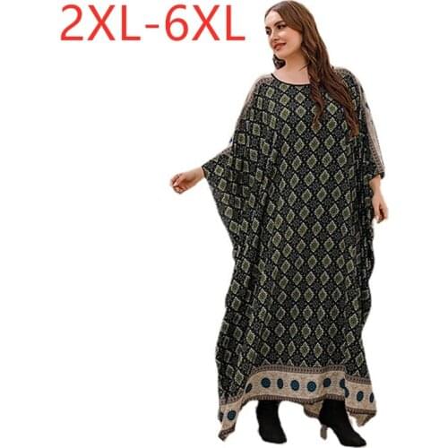 New 2021 Ladies Autumn Winter Bohemia Plus Size Long Dress For Women Large Long Sleeve Loose Casual Print Dress 3XL 4XL 5XL 6XL