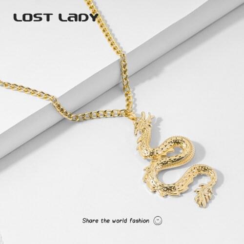 Lost Lady Fashion Dragon Pendants Necklaces For Women Men Gold Color Retro Choker Necklaces Punk Party Jewelry Gifts