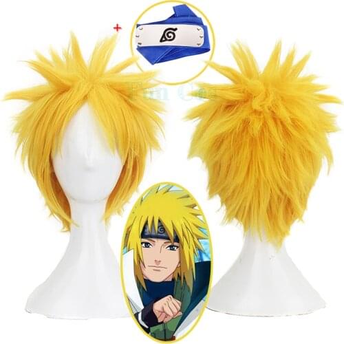 Anime Boruto Role Minato Namikaze Cosplay Wig Golden Short Wig Fourth Yondaime Headband Heat Resistant Hair + Wig Cap Woman Man