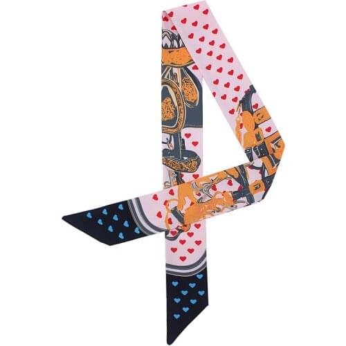 POBING Design Heart Melt Print Silk Scarf Women Head Scarf Brand Small Tie Handle Bag Ribbon Long Scarves Female Wraps 100*5CM