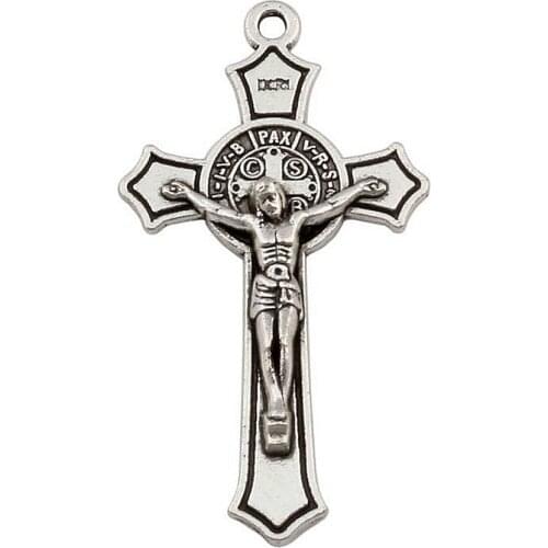 100pcs Saint Benedict Medal Jesus Christ Cross Zinc Alloy Charm Pendants DIY Jewelry Fit Pendants Necklace 20.2x37.5mm
