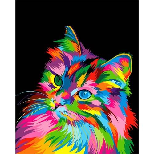 RIHE Paint By Numbers for Kids & Adults & Beginner , Diy Painting Gift Kits Colorful Cat -Wall Art Decor 16''x20'' Canvas Paint